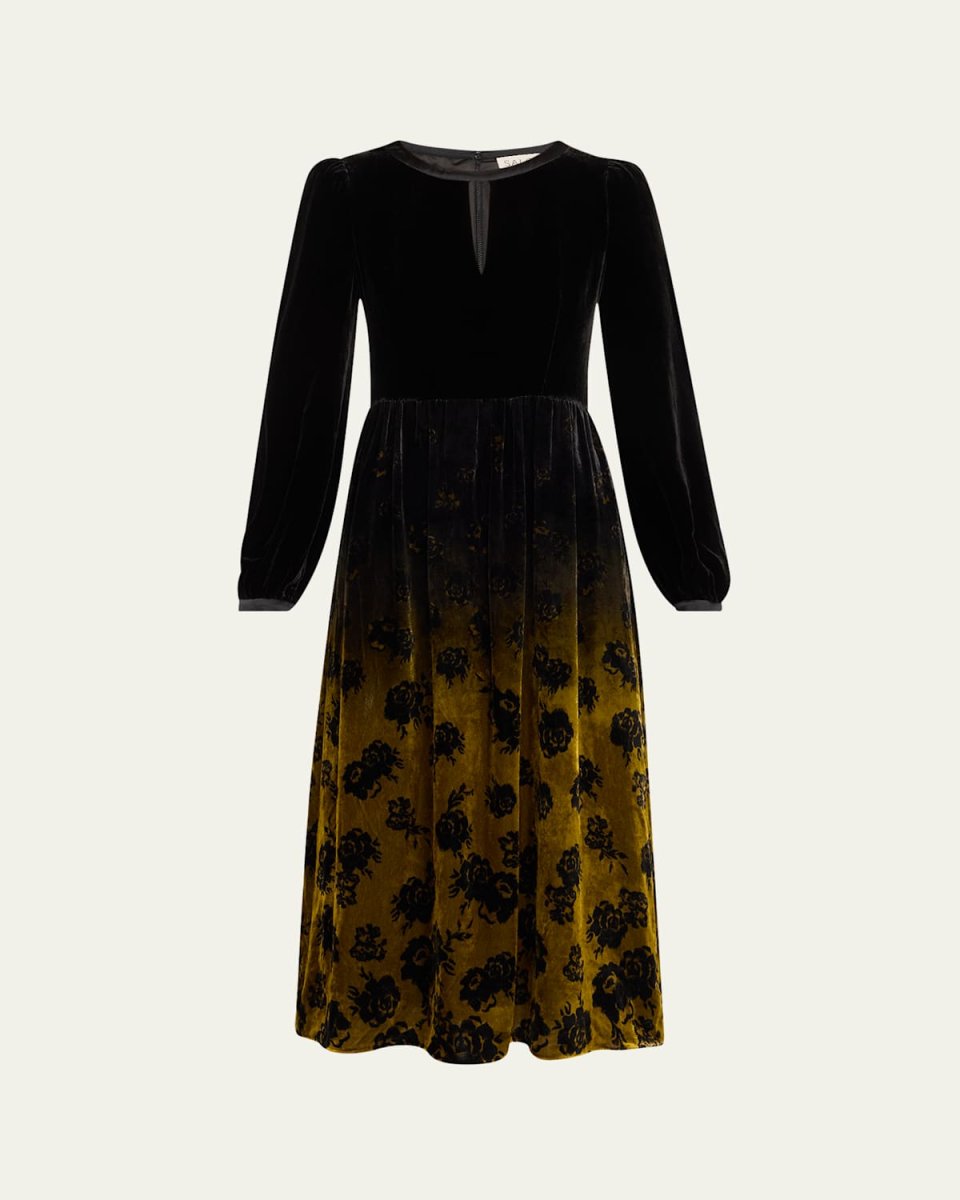 Camille Long-Sleeve Velvet Midi Dress